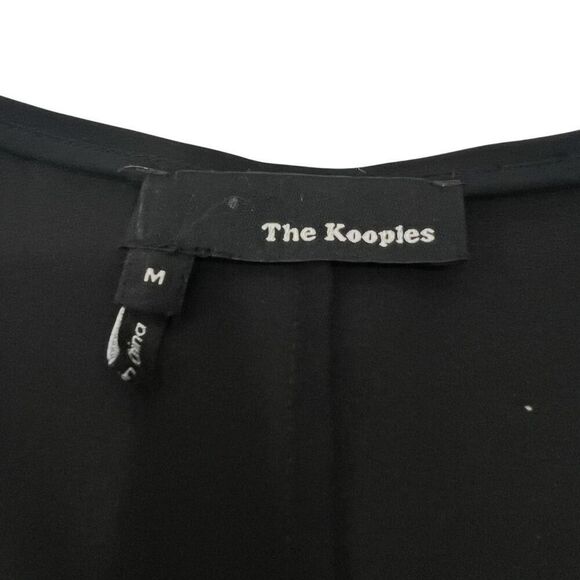 The Kooples Short Sleeve Blouse Size Medium Black Silk Zip Front Too - Picture 4 of 11